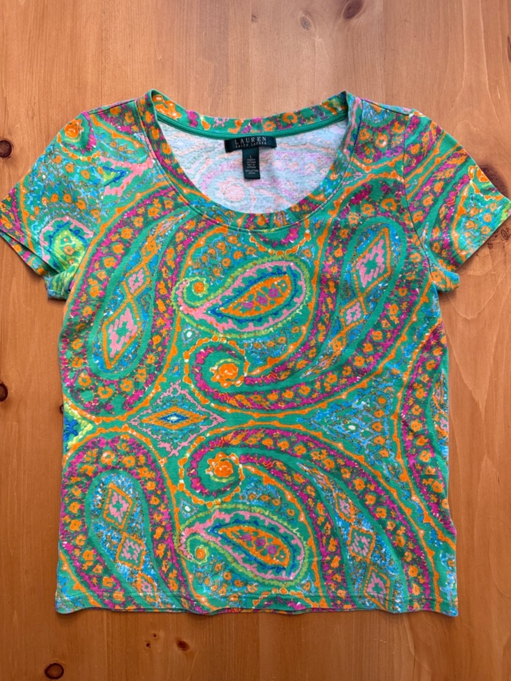 Lauren Ralph Lauren Turquoise Green Paisley Short Sleeve Tee